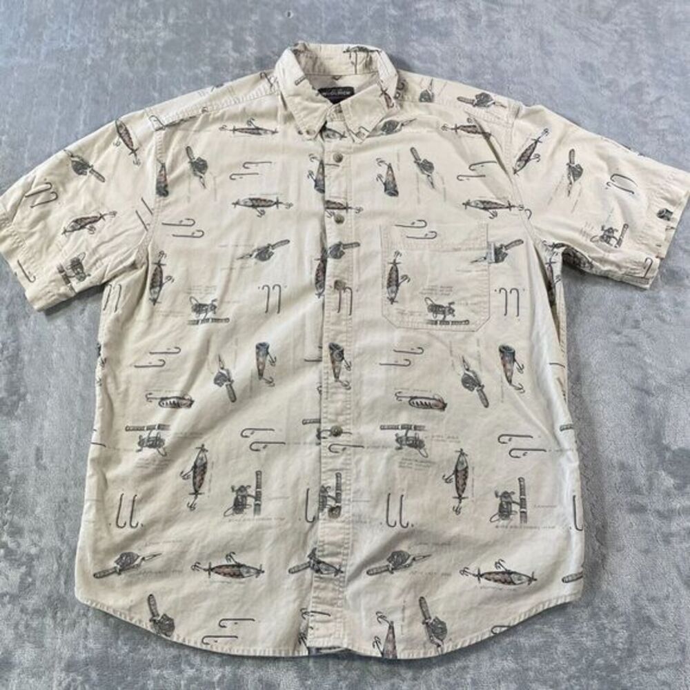 Woolrich Shirt Mens Size Large Beige Lightweight Outdoor Fishing Short Sleeve‎